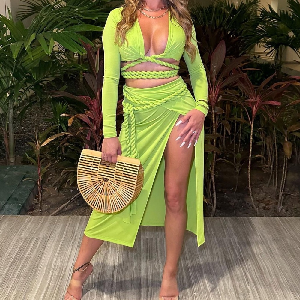 Lime green rope wrap dress